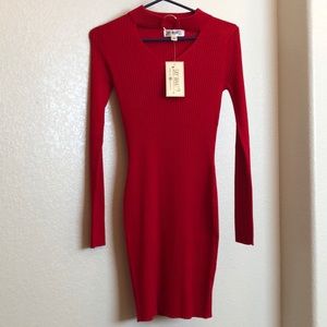 Red Knitted Bodycon Dress